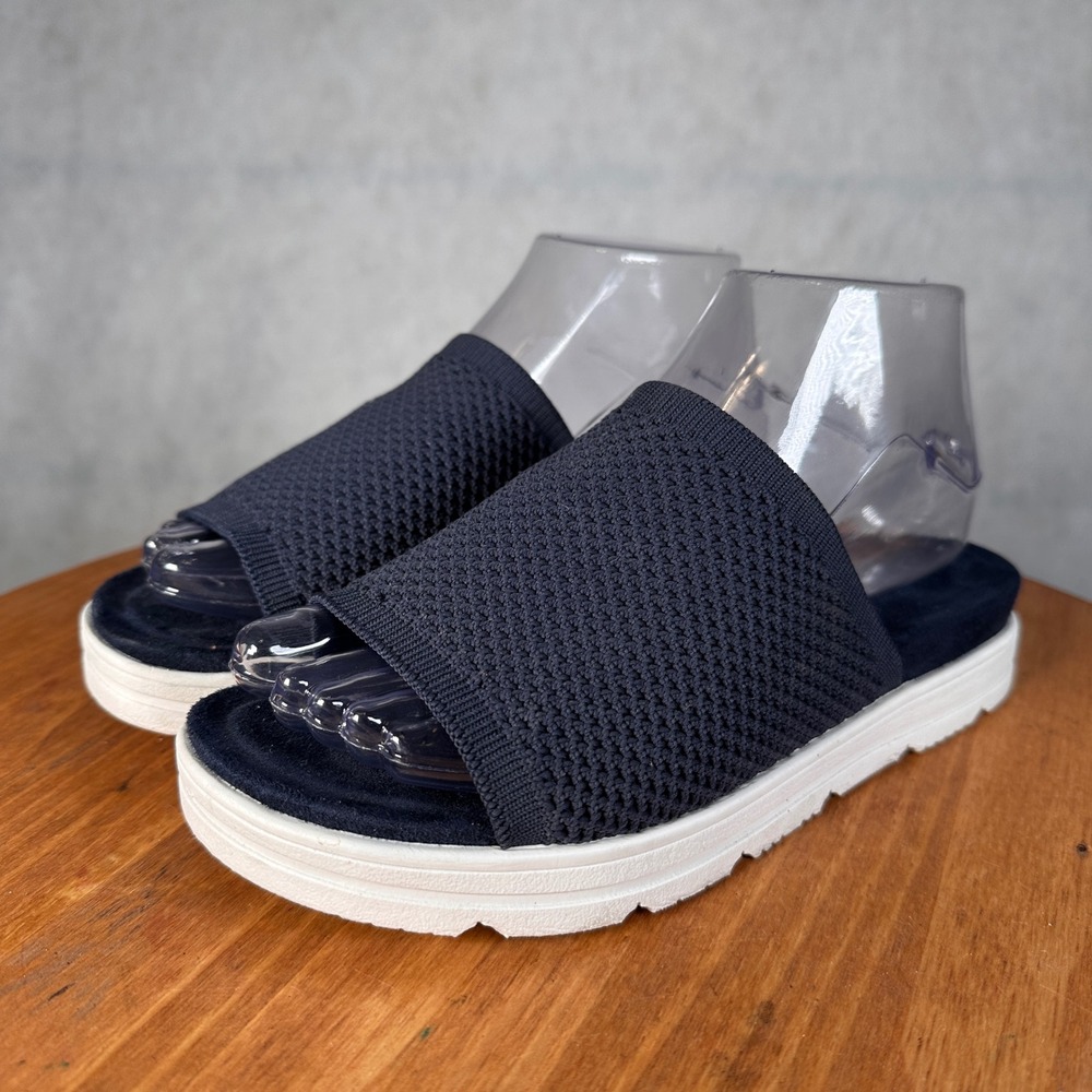 Easy Spirit Slide Sandals Womens 6.5W Navy Good Stretch Knit Platform 0763